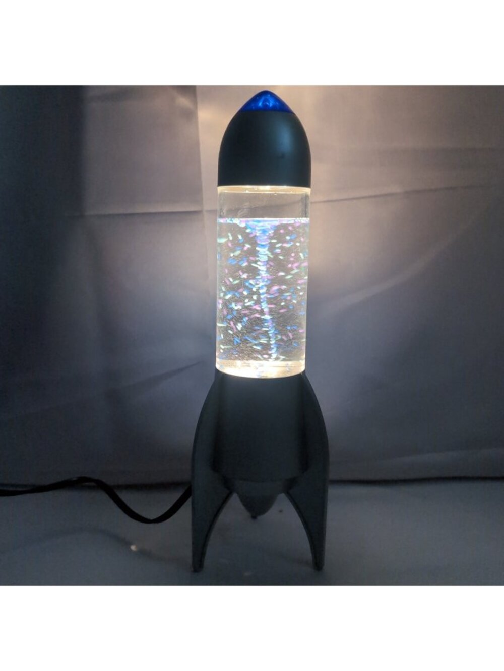 Vintage Rocketship Tornado Motion Lamp Blue Silver 16" Y2K Kenart KL-201 Rocket